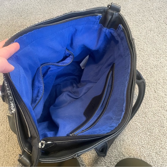 Black Leather Christian Lacroix Tote Bag with Wool Pattern - Picture 7 of 8